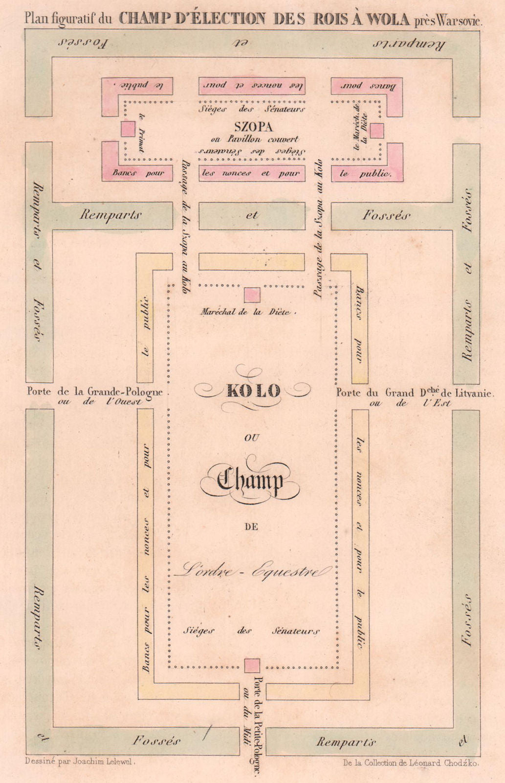 Plan of the elective camp of Polish Kings in Wola near Warsaw 1839 old print